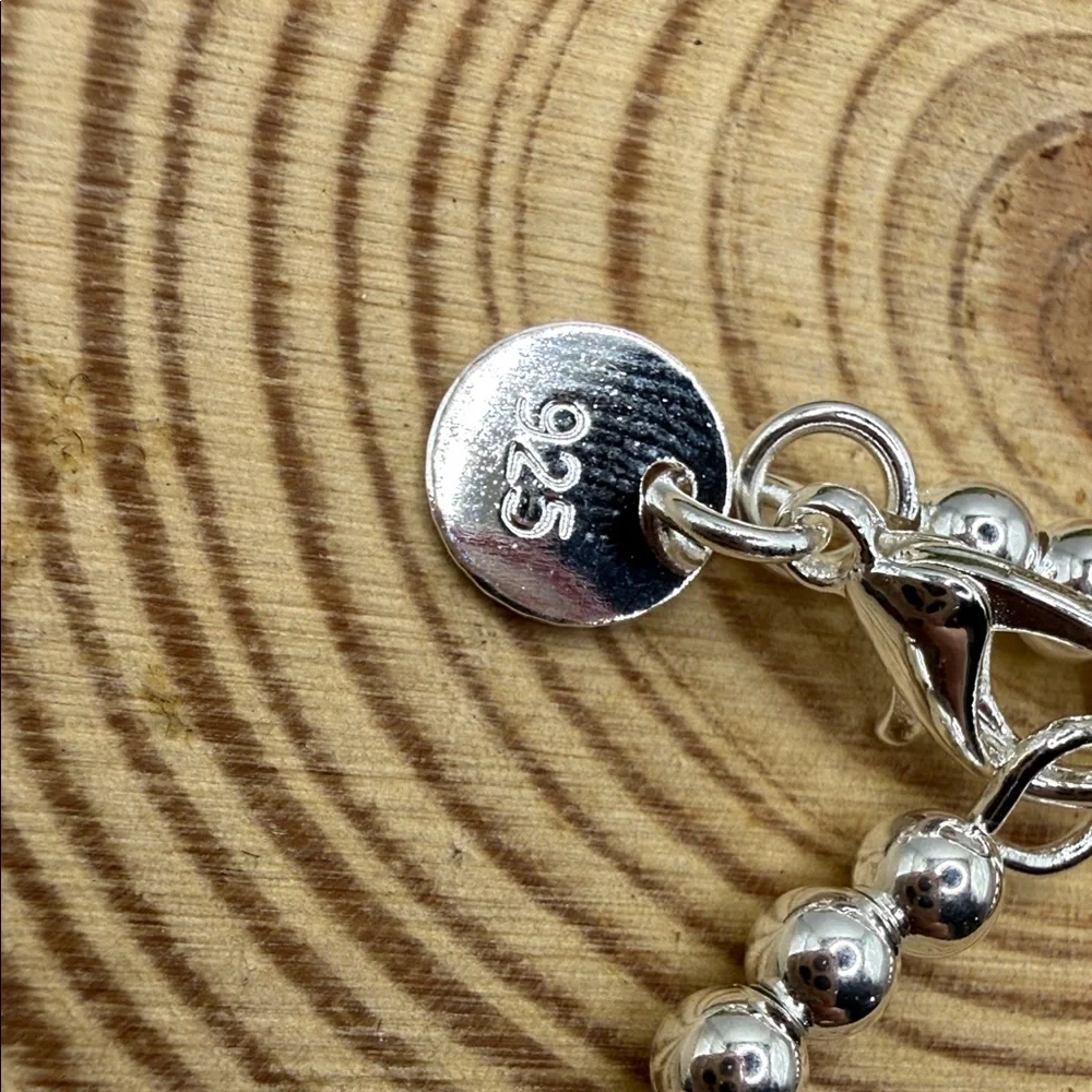 Elegant Silver Beaded Bracelet 925 20CM
